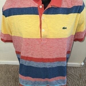 Vintage Lacoste Striped Polo Size 7 Cotton Short Sleeve Regular Fit